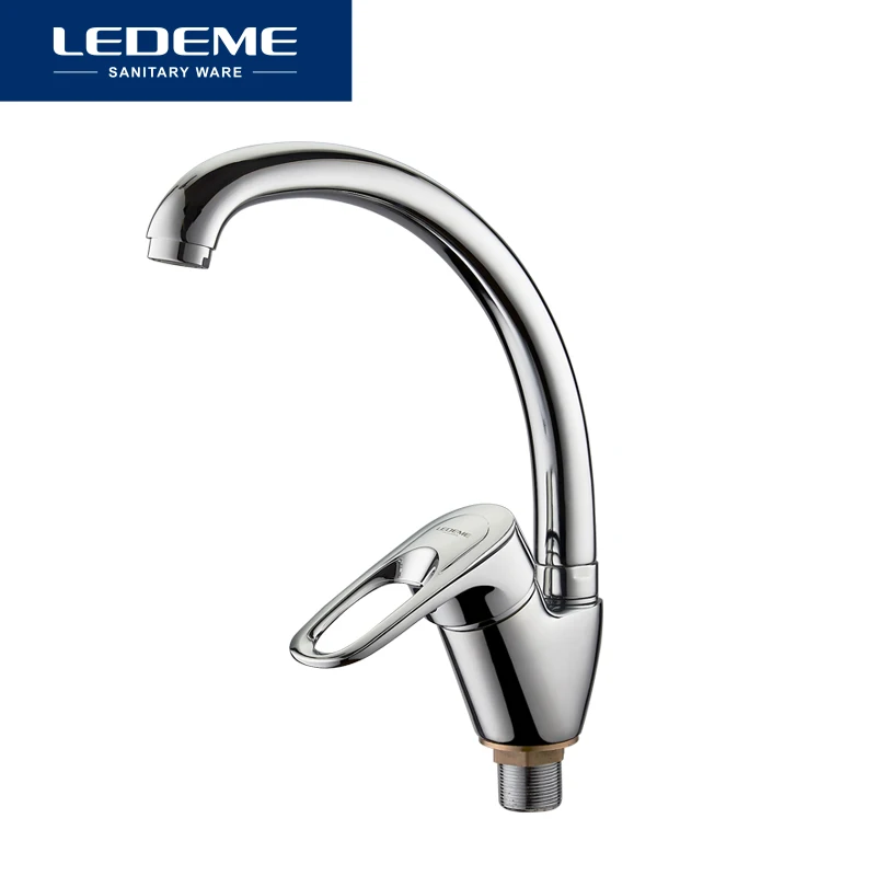 LEDEME Смеситель для кухни с гайкой латунь Цвет: хром L5904 | Обустройство дома