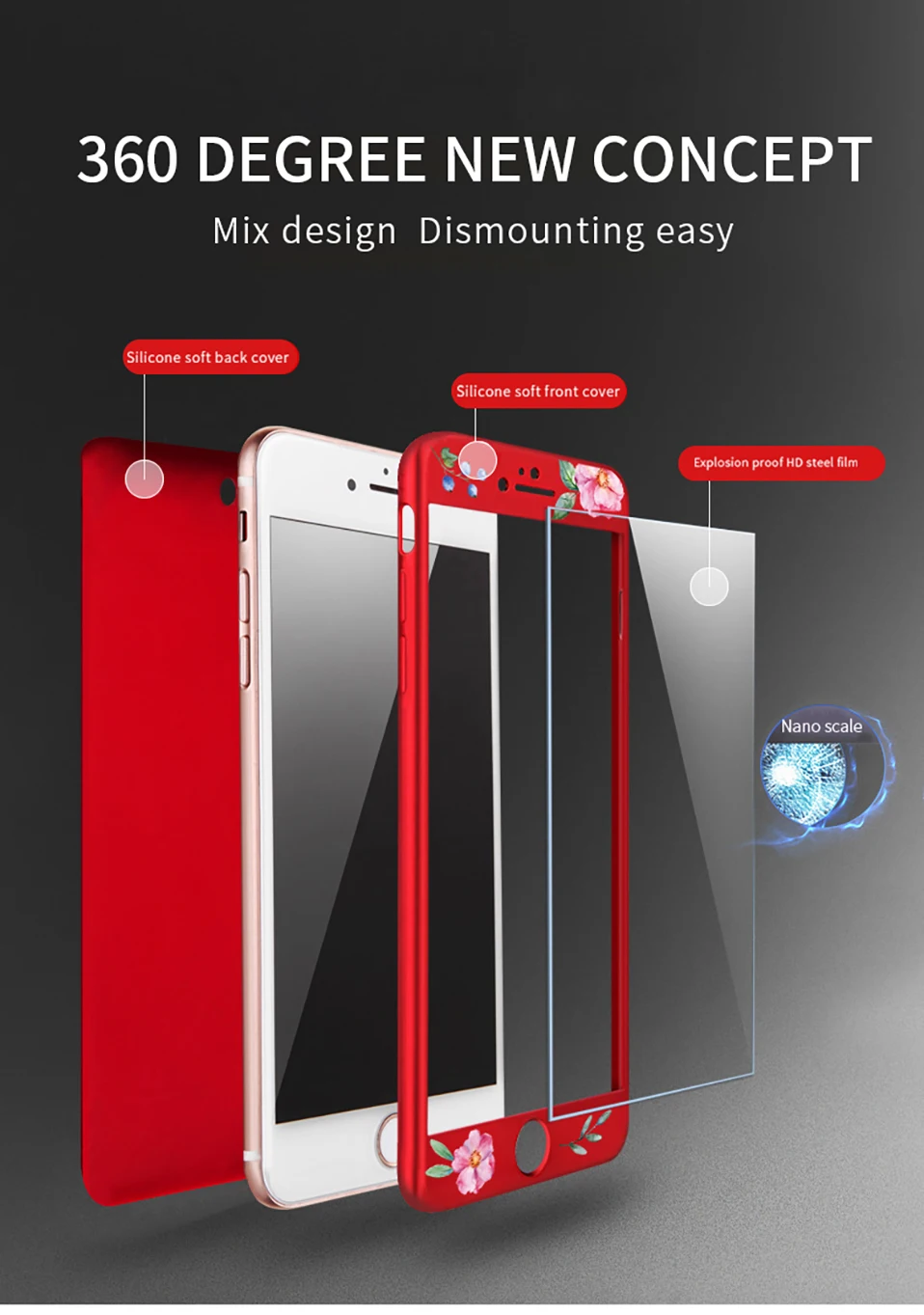 ASINA 360 Полный чехол для iPhone 8 Цветочный узор чехол s для iPhone 6 6s 7 8 Plus X Черный защитный бампер Fundas