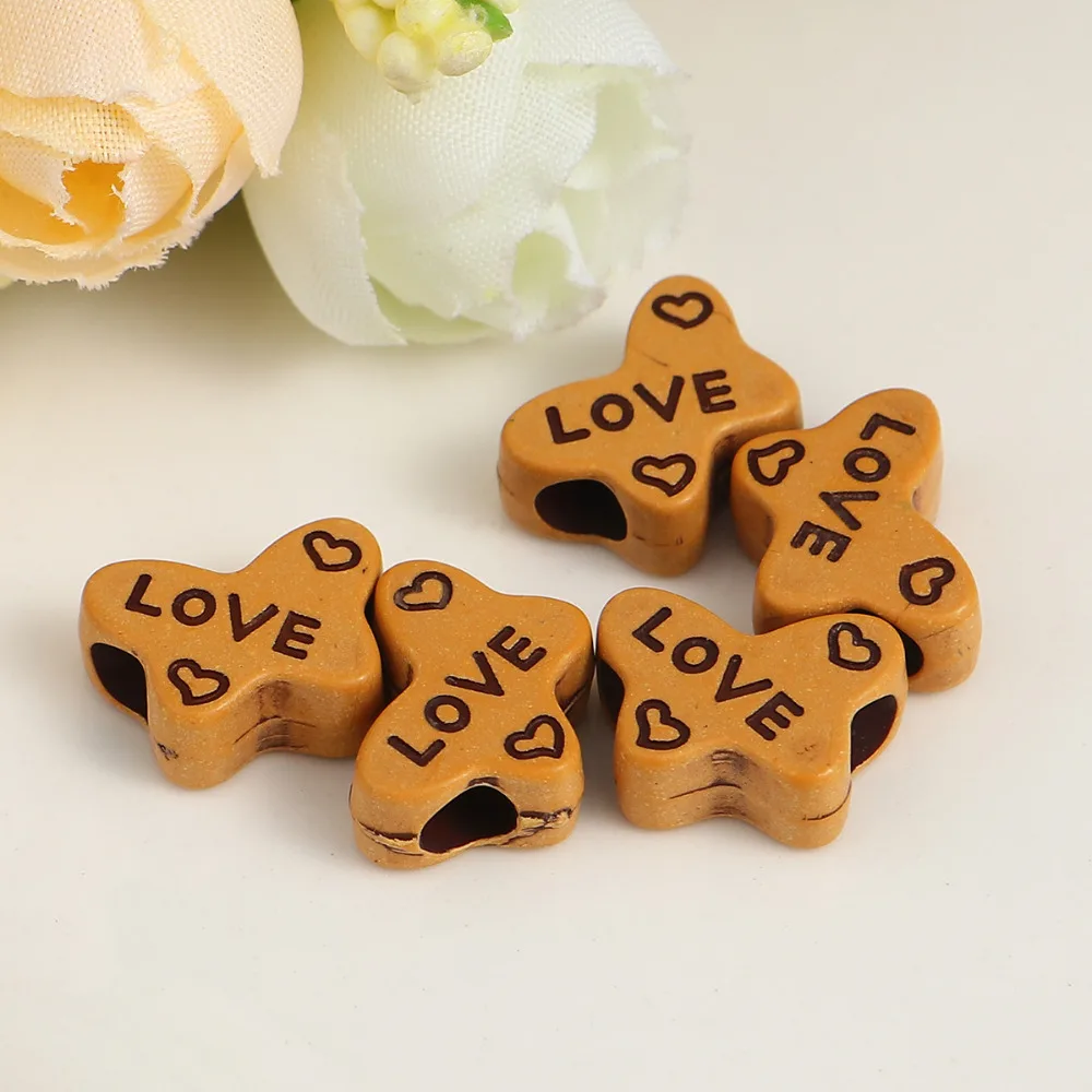 DoreenBeads Модные Акриловые бусины бабочка животное коричневый узор сообщения