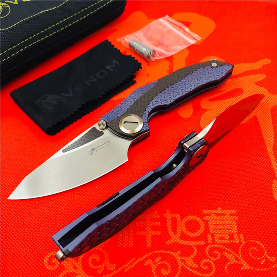 Складной нож VENOM BONE DOCTOR M390 Titanium CF Flipper уличный Карманный кухонный для кемпинга