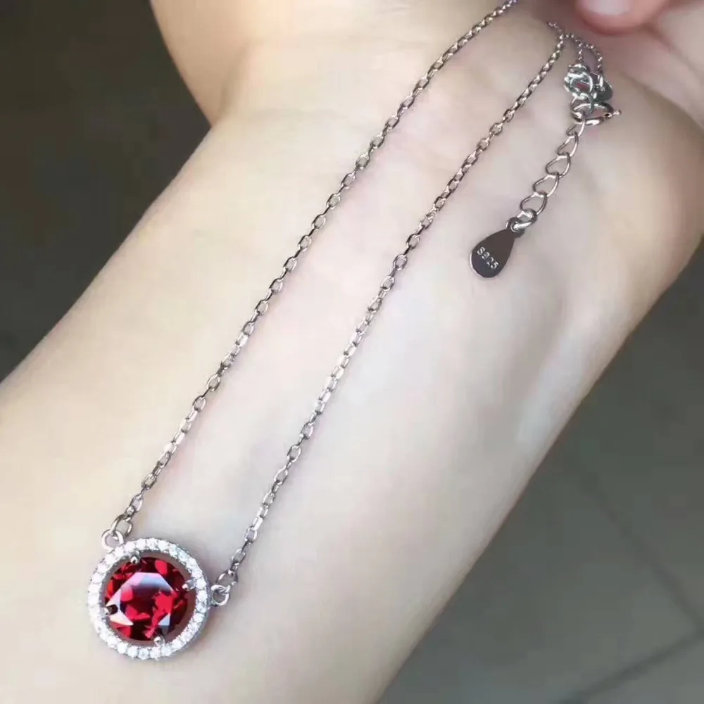 Ожерелье с подвеской из натурального красного граната серебро 925 пробы|jewelry