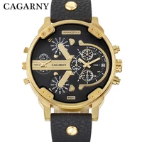 cagarny mens watches men fashion quartz wristwatches cool big watch leather bracelet 2 times military relogio masculino d6820