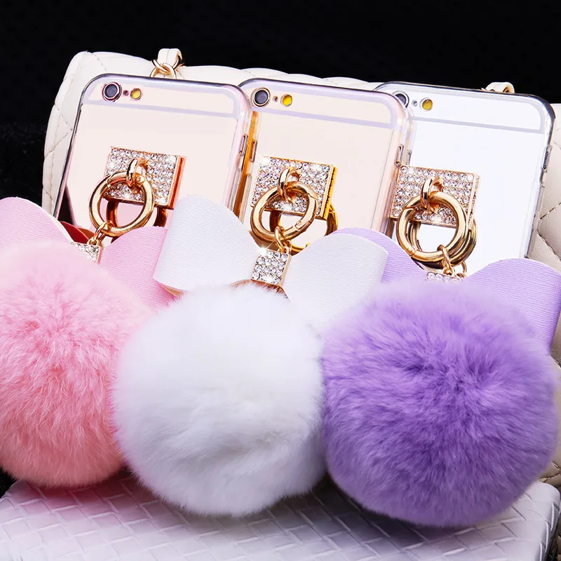 Ainike Luxury Metal Rope Mirror Soft TPU With Pendant Fur Ball Tassel Phone Case Cover For iPhone X 8 4s 5SE 6s Plus 6plus 7plus |