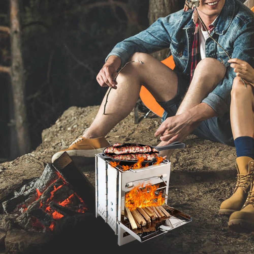 

Upgraded Camping Wood Stove Adjustable Folding Wood Stove Burning For Backpackingx Survival Outdoor Cooking Equipment