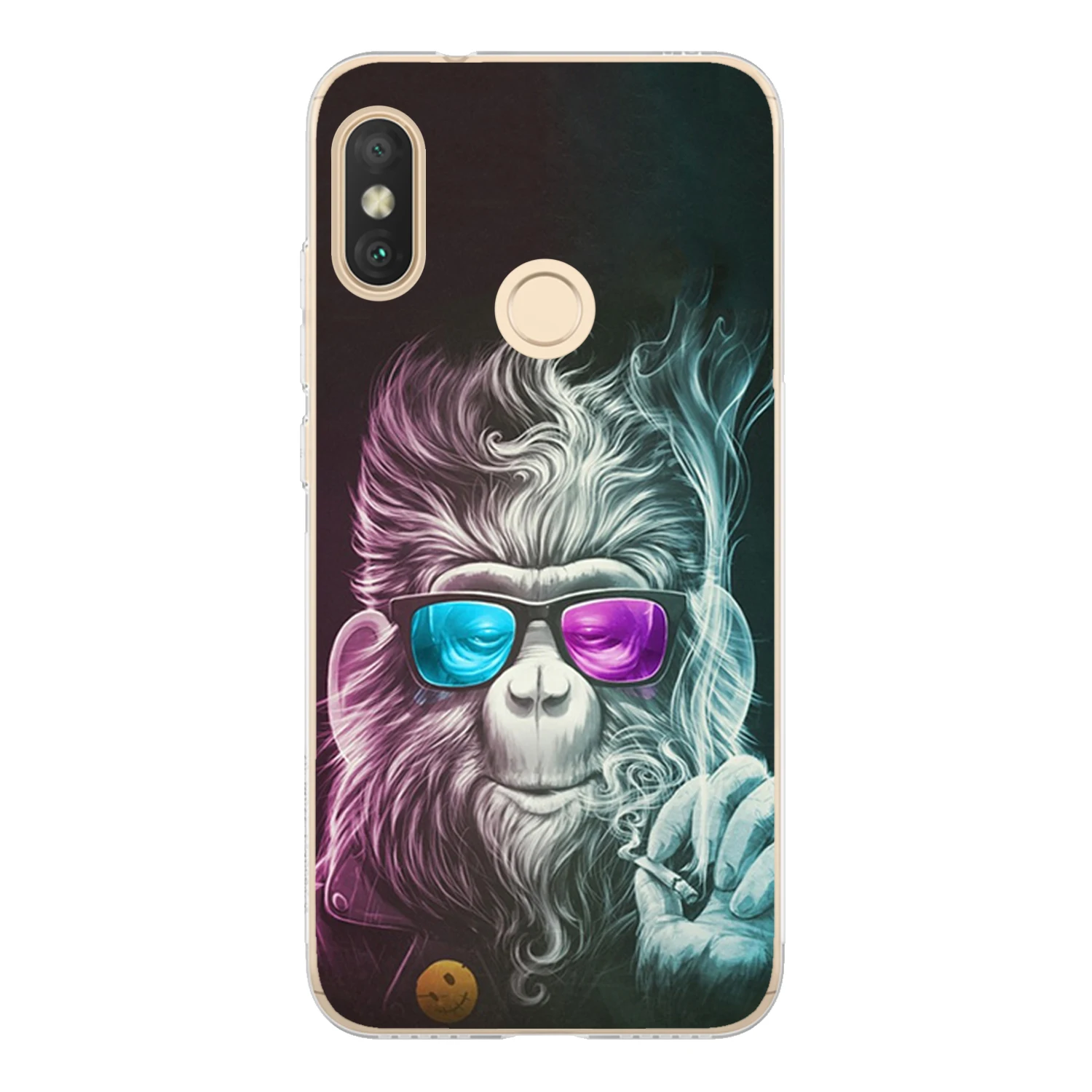 For Xiaomi Mi A2 Lite Case Cover 5.84&quot Soft TPU Silicone Popular Cool Mask Smoking Glasses Monkey Orangutan Painted Phone |