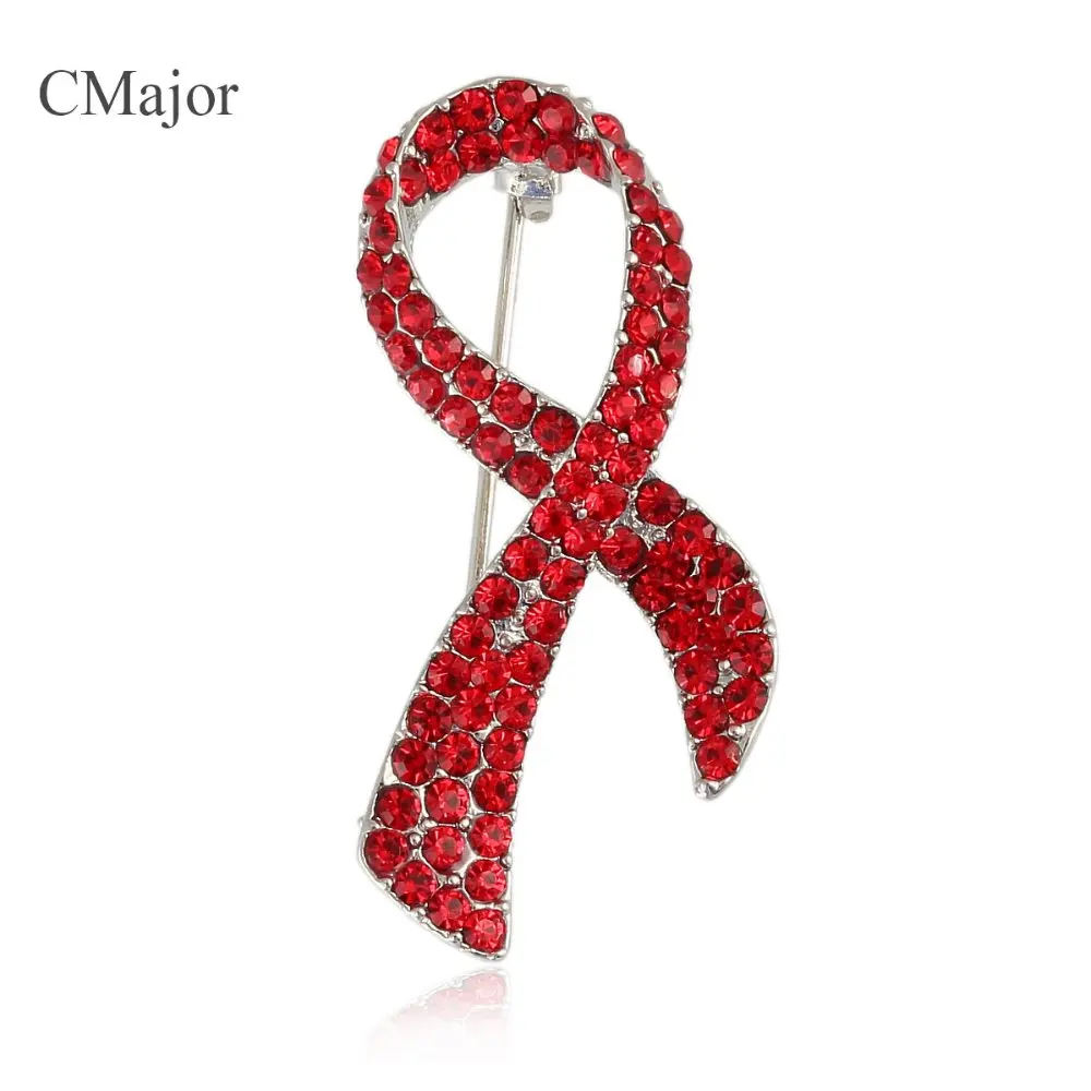 CMajor 10 шт./лот розовая лента раковая грудь брошь с австрийскими кристаллами