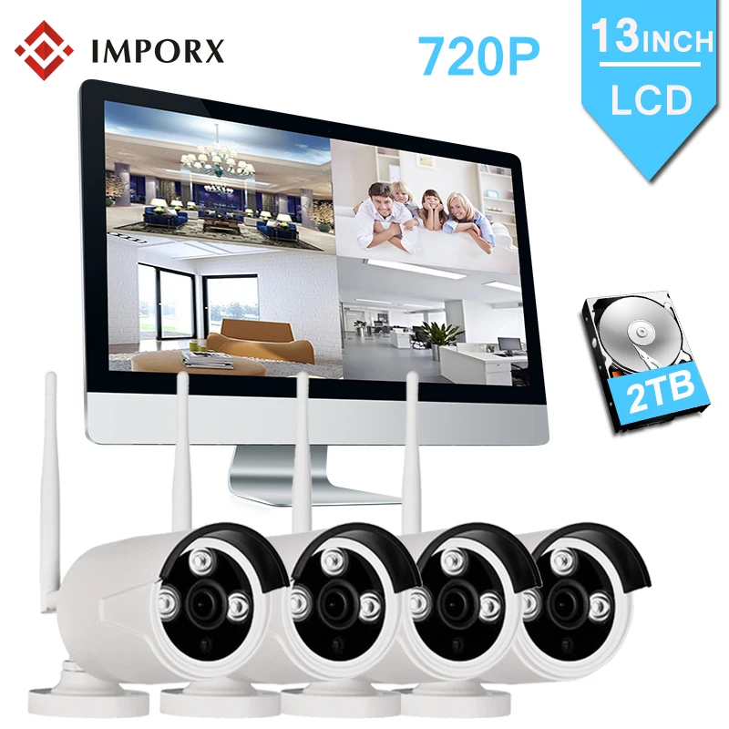 IMPORX 4CH 720 P Беспроводной NVR Kit 13 &quotЖК дисплей монитор Экран CCTV Системы 1.0MP Wi Fi IP
