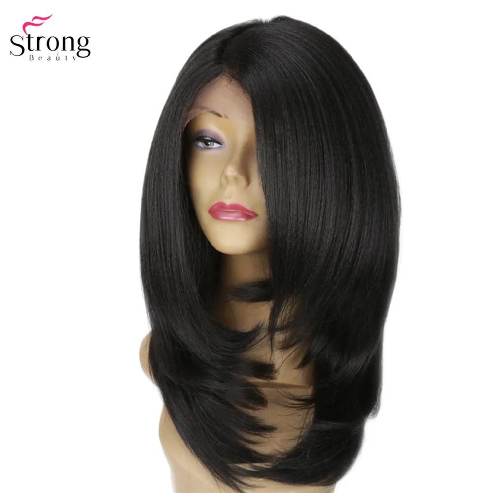 Black ZYD1ZYLFW-7-1B StrongBeauty синтетические парики для женщин Yaki прямые волосы каскадом черный синтетический парик - Цвет: Black ZYD1ZYLFW-7-1B