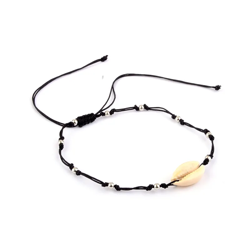 Summer Sliver Beach Shell Bead Woven Anklet Foot Jewelry Simple Black Rope Draw HandMade Charm Shells Ankle Bracelets | Украшения и
