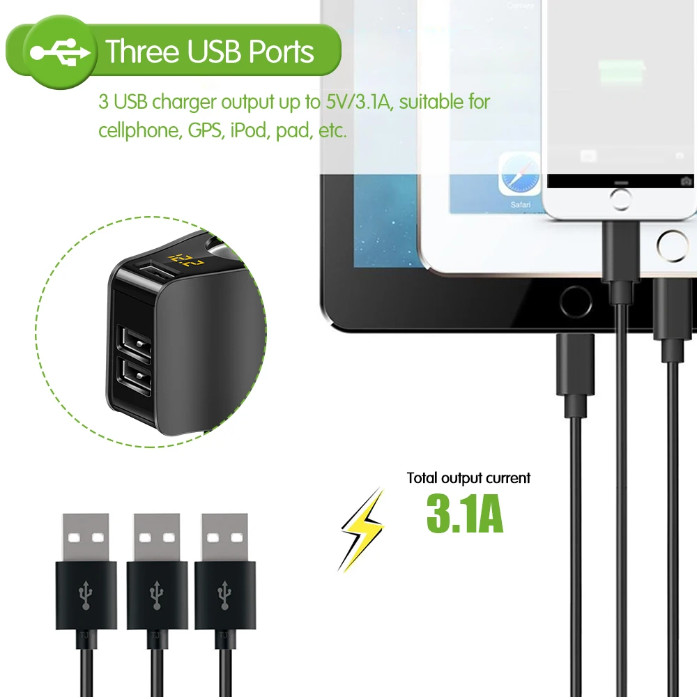 Разветвитель автомобильного прикуривателя Onever с двумя USB портами 3 1 А|Адаптер