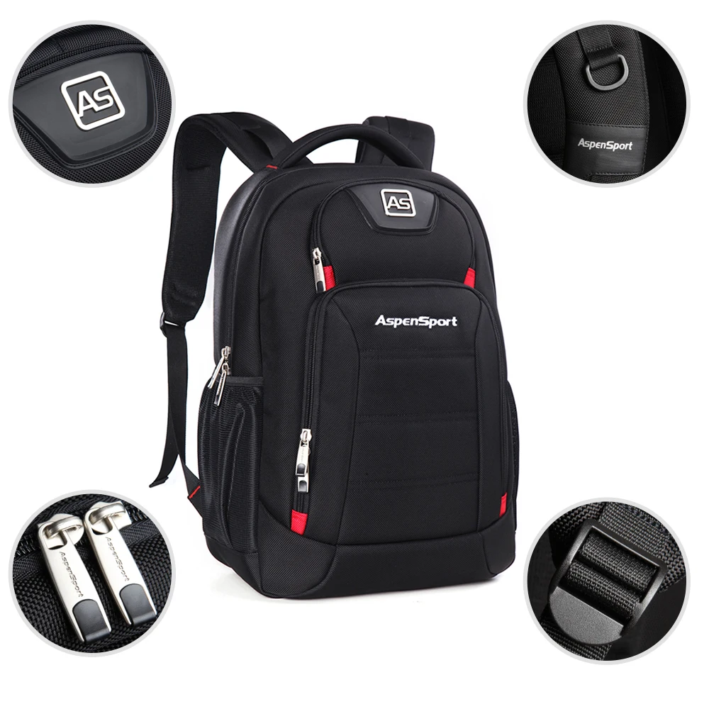 

AspenSport Men Laptop Backpacks Large Computer Bags Fit under 16 Inch Travel Notebook Waterproof for College school Boy Black