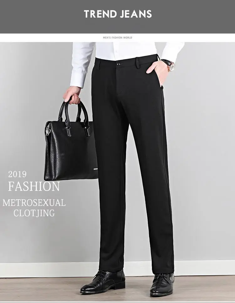 Сезон: весна-лето мужские деловые брюки Slim fit прямые стрейч для мужчин мотобрюки молния повседневное черные брюки Pantalones Hombres