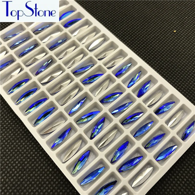Lt Blue AB Glass Crystal Navette 10X5 15x4 18x9 15x7 27x13 32x17 35x10 48x13mm Pointed Back Marquise Rhinestone Dress Making | Дом и сад
