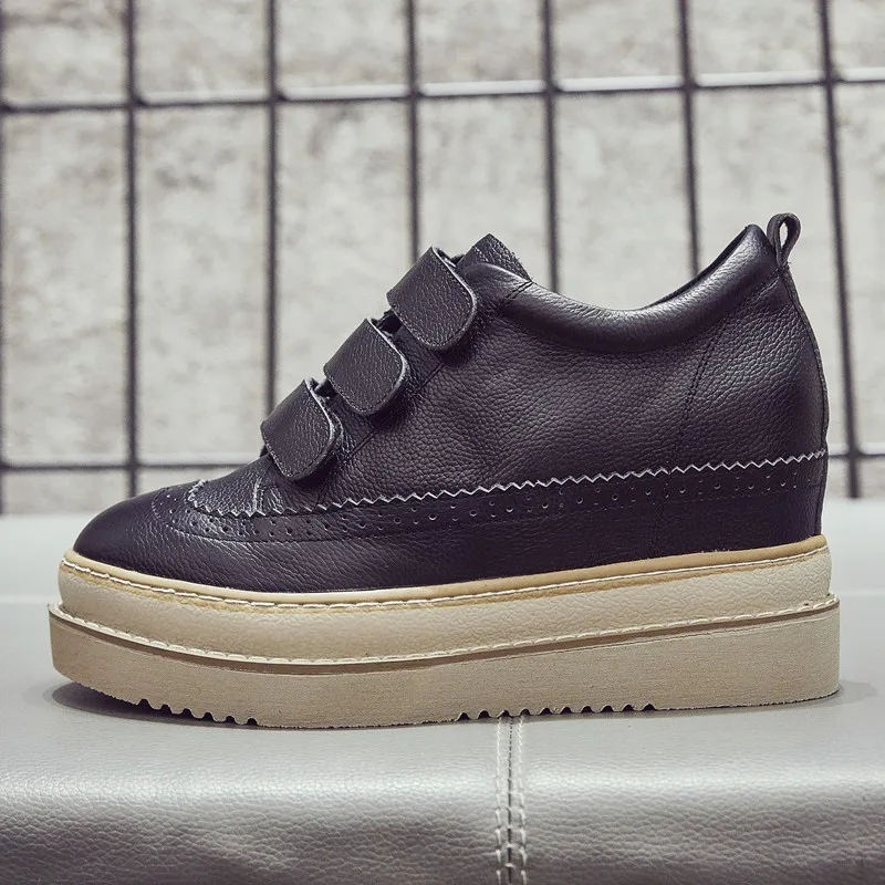Черный SWYIVY Chaussures/повседневная кожаная обувь; женские кроссовки; Femme; коллекция года; зимние белые кроссовки на платформе для женщин; женская обувь на застежке-липучке - Цвет: Черный