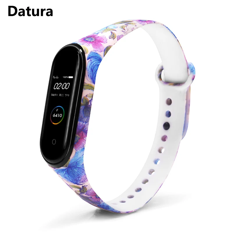 Datura BOORUI Универсальный Miband 3 4 ремешок pulsera inteligente ремешок для xiaomi mi3 mi4 смарт-браслеты с разнообразными цветами - Цвет: Datura