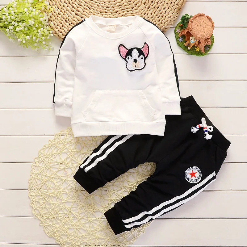 AX dog2 white Демисезонный Детская Одежда для мальчиков и девочек костюмы Модная одежда для детей, Детская мода вышивка Пёс из мультфильма, футболка и штаны, 2 шт./компл. спортивный костюм для маленьких детей - Цвет: AX dog2 white