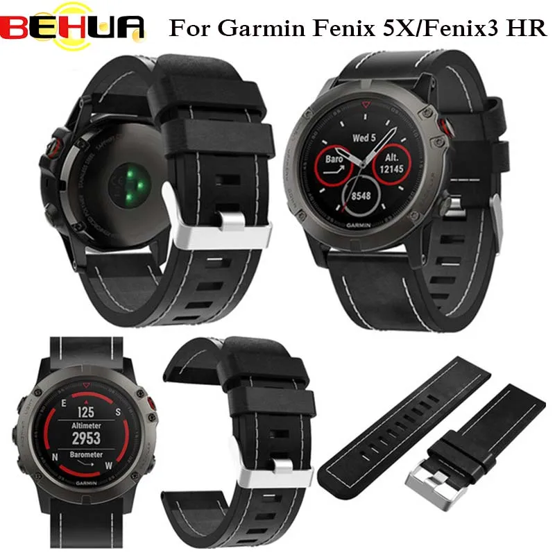 

BEHUA Good Leather Watch Strap Bracelet For Garmin Fenix 3 3 HR 5X Plus 6X Pro Smartwatch 26MM Watch band Belt Wristband Correa