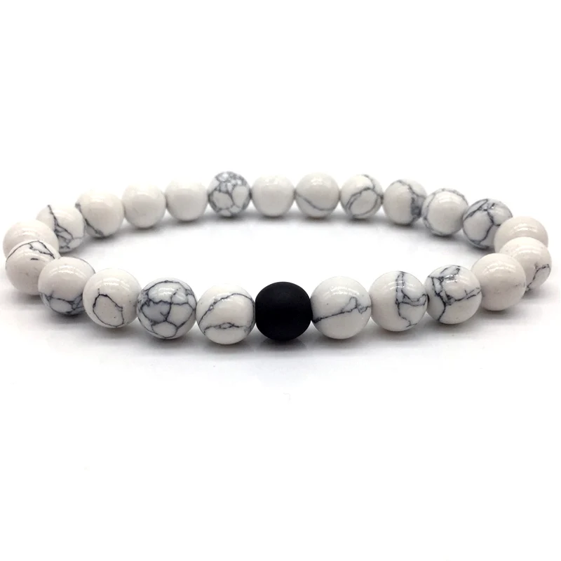 2020 Черный и белый натуральный камень расстояние браслеты для мужчин женщин прядь