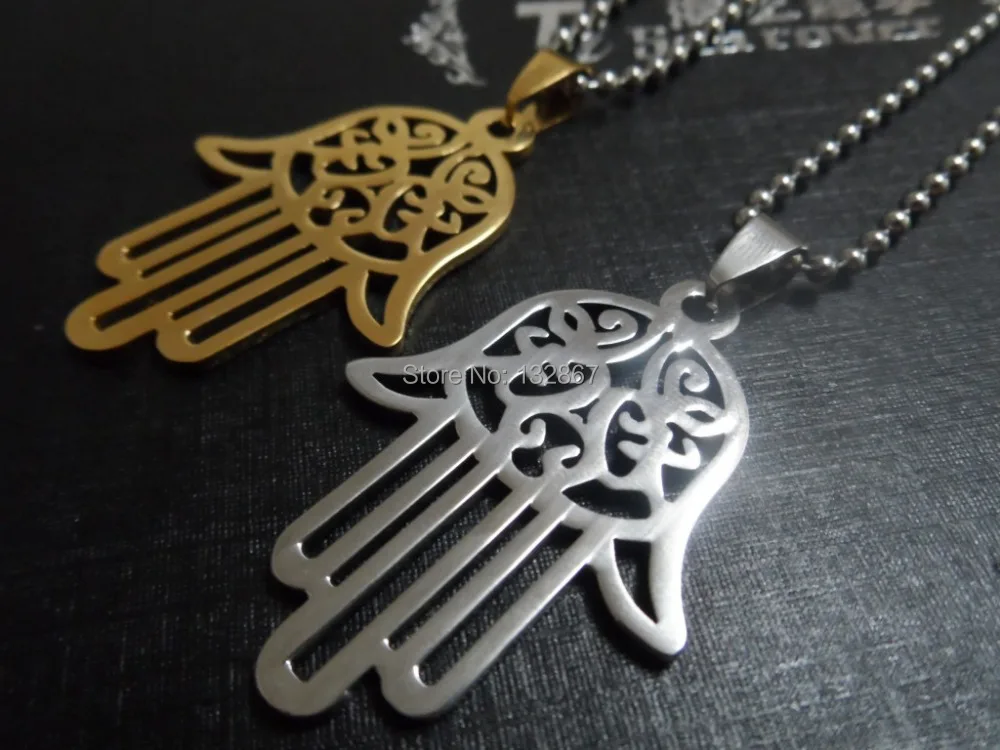 Золотая нержавеющая сталь открытый Хамса ручной кулон ожерелье очарование