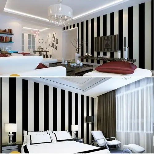 Q QIHANG современные минималистичные ПВХ полосы обои рулон черный и белый цвет 0 53 М *