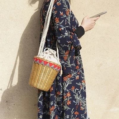 

Круглая плетеная дамская сумочка-мешок, винтажный соломенный пляжный тоут ручной работы в богемном стиле со звездами, цвета хаки, лето