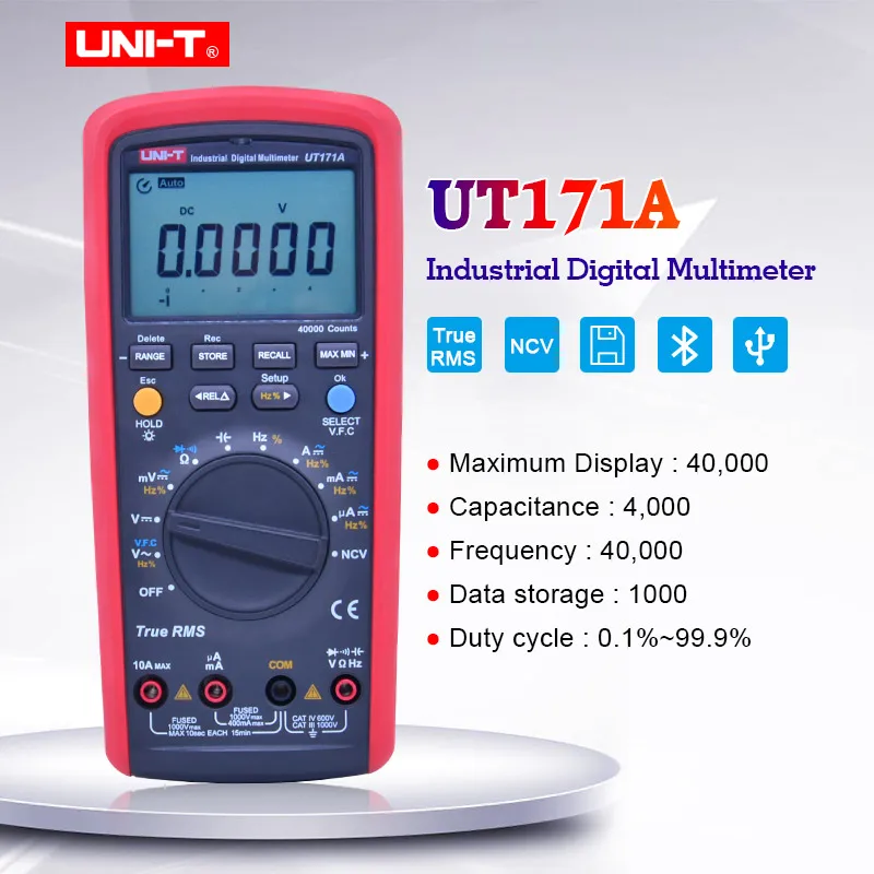 

Цифровой мультиметр UNI-T UT171A True RMS, промышленный Вольтметр постоянного и переменного тока, амперметр, тестер сопротивления, 4000 шт., ЖК-дисплей