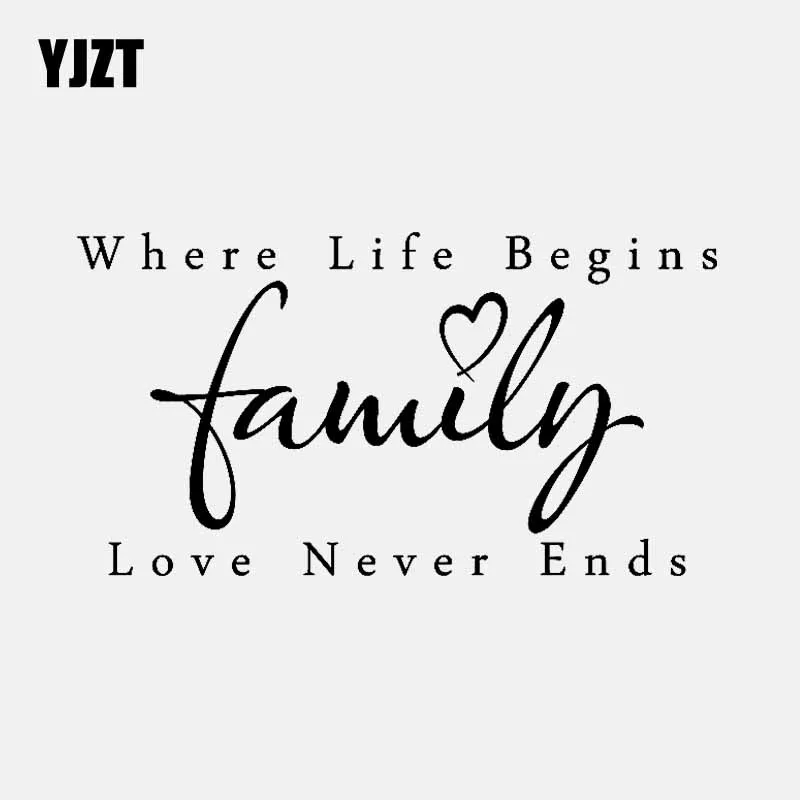 

YJZT 14.6CM*7.9CM Safety Car Sticker Vinyl Decal Where Life Begins Family Love Never Ends Black/Silver C3-2201