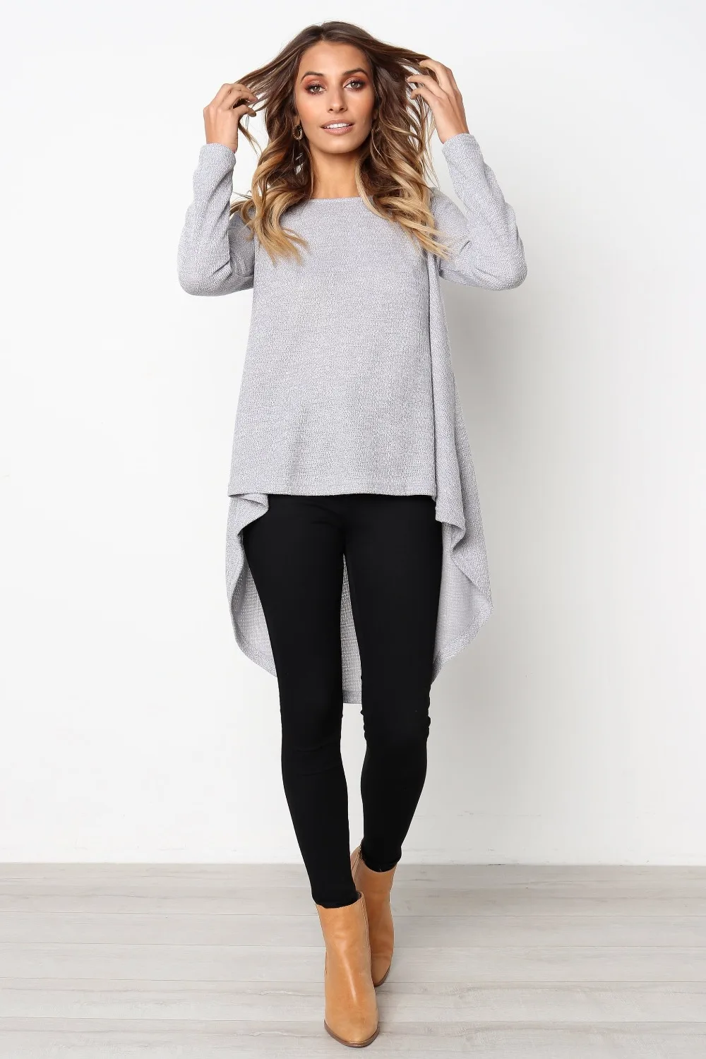 Цветущие желе одноцветное Для женщин Подол нерегулярные трикотажные пуловеры с