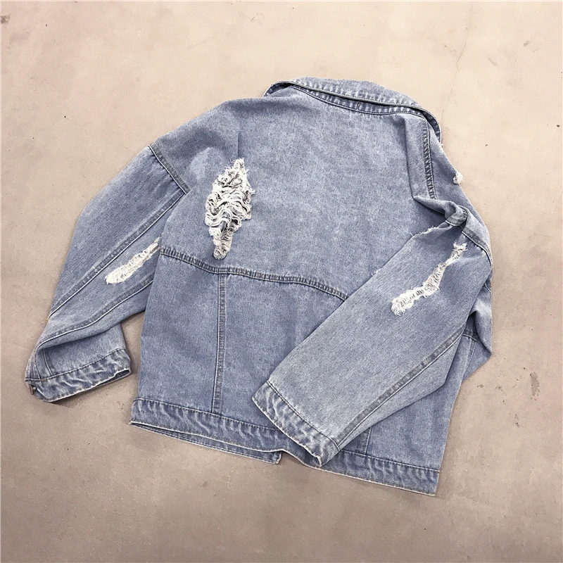 Новое джинсовое пальто для женщин 2019 BF стиль Harajuku Свободные куртки рваные