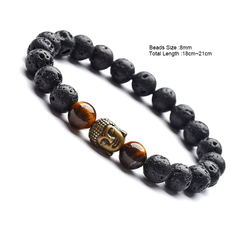 Винтажные браслеты Будды для мужчин 8 мм натуральный Лава камень браслет