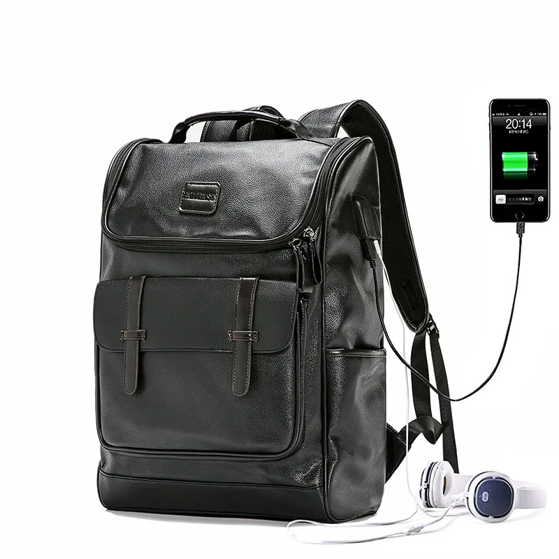 Micro Fiber PU мужской кожаный рюкзак Usb сумки Мужская школьная сумка для ноутбука Mochila