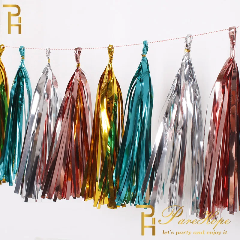 

Wedding Decoration 25pcs Foil Paper Tassel Garland Ribbon Mermaid Party Birthday Baby Shower Garland Bachelorette Party Supplies