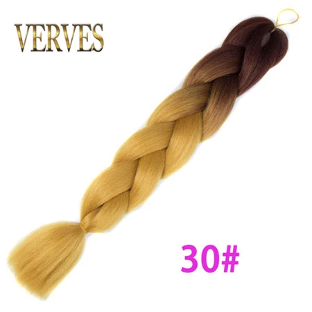 VERVES, Омбре, плетение волос, 100 г/шт., 24 дюйма, 1 шт., синтетический, три, два тона, тепловое волокно, вязанное крючком, огромные косы, наращивание волос - Цвет: T1B/4/27