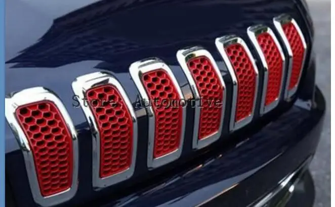 Для Jeep Cherokee 2014 2016 7 шт. Черная/Серебристая/красная сетчатая решетка в виде сот|trim