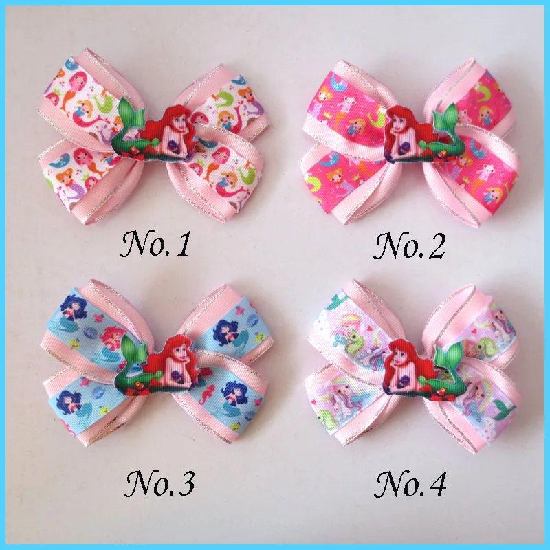 

12 BLESSING Girl 4.5" Two Tone Angel Mermaids Hair Bow Clip Princess Baby Unicorn Rainbow