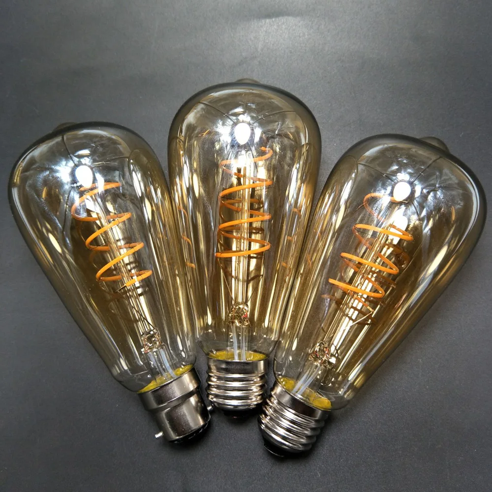 110V 220V затемнения светодиодный Винтаж лампа теплого белого света ST64 Янтарный