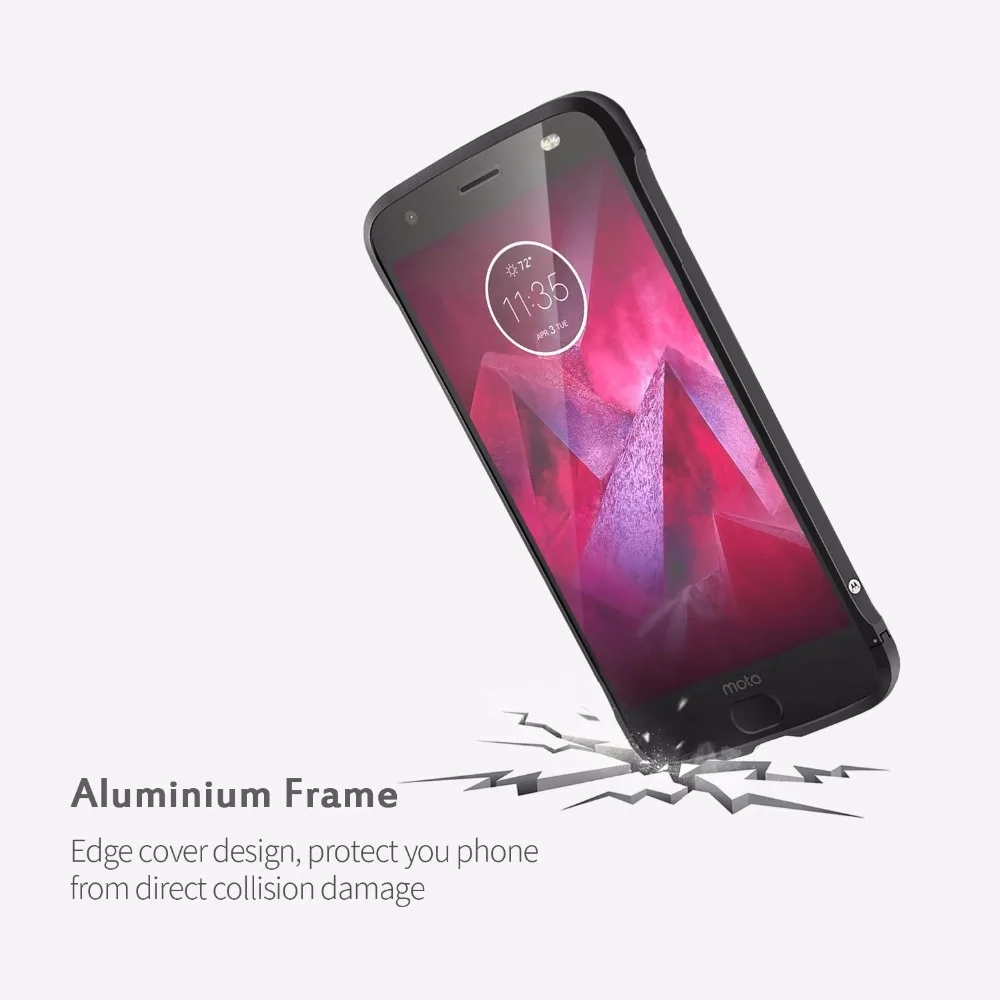 Чехол для Moto Z2 Force, Алюминиевый металлический бампер lenovo с защитой от царапин, ударопрочный с одной пряжкой, легко монтируется, черный защитный чехол