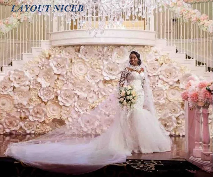 

Vintage Sheer Mermaid Wedding Dress Lace Appliques Long Sleeves Beading Custom Made Bridal Gowns Formal Plus Size