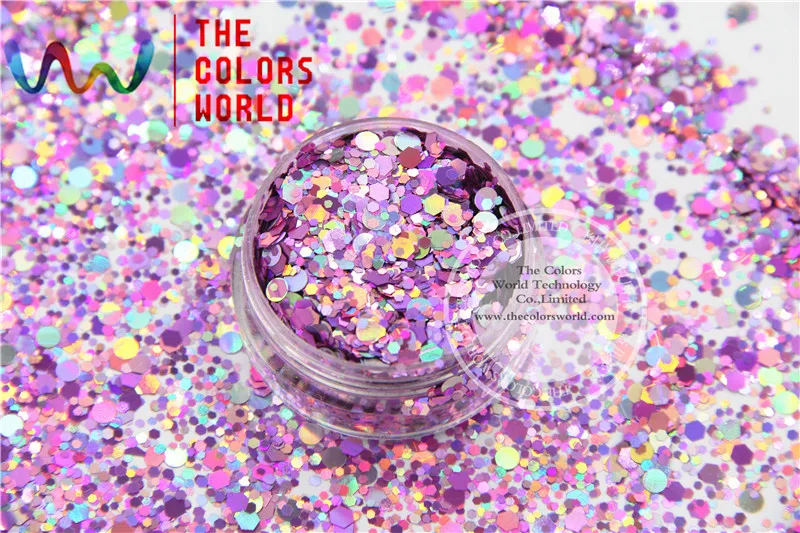 

MAHR-286 Mix Laser Holographic Color Hexagon and Round Dot Shape Glitter Sequins for nail art DIY and Holiday decoration