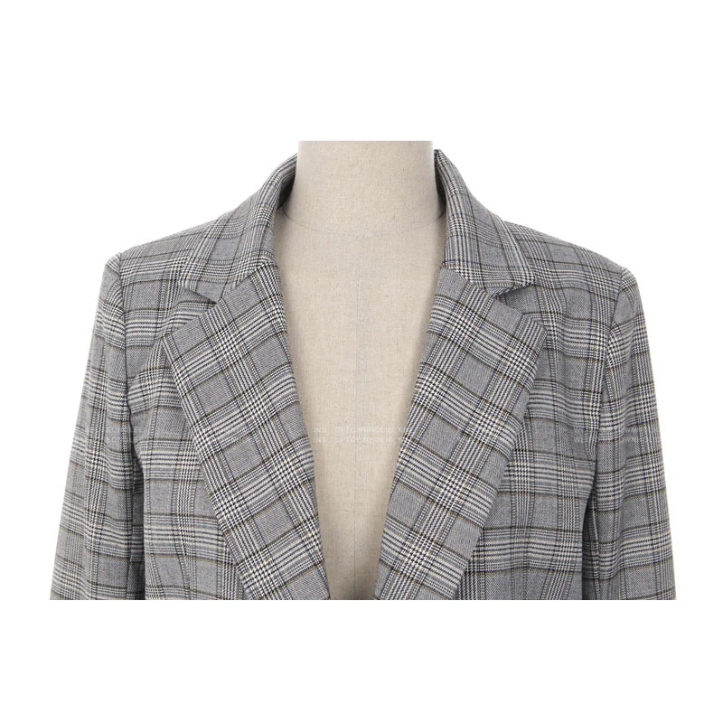 Женский офисный Блейзер женские весенне-осенние серые клетчатые модные тонкие