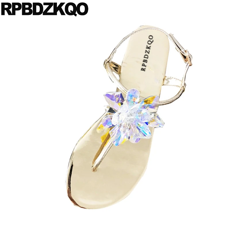 Стразы женские сандалии с ремешком на пятке летние плоской подошве 2019