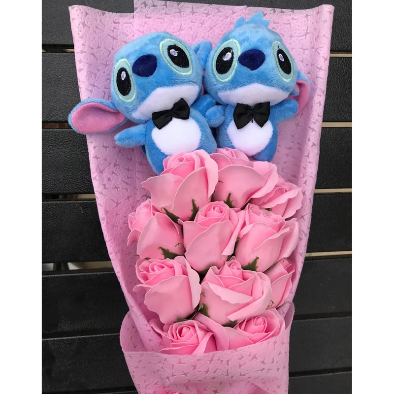 Букеты из искусственных цветов мини Стич розы Букет Плюшевые kawaii мыло искусственный цветок из шелка свадебные мини Стич День святого Валентина