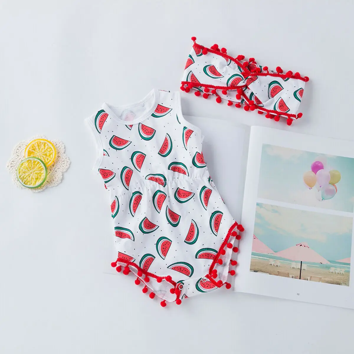 

Newborn Baby Girls Print Romper Sleeveless Tassels Floral Jumpsuit Headband Outfits 2Pcs Set Clothes 0-18M