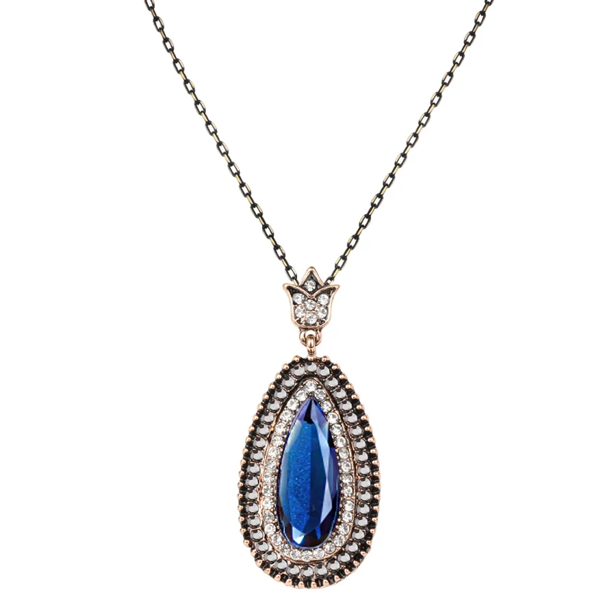 necklace Kinel модные индейки Ювелирные наборы красная капля воды кристалл кулон ожерелье и серьги для женщин Свадебные Винтажные Ювелирные Изделия - Окраска металла: necklace