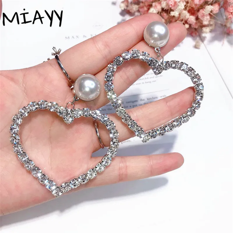 MIYAA новые корейские очаровательные серьги с жемчугом и кристаллами в виде сердца