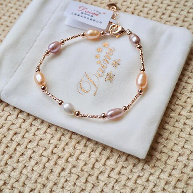 DAIMI жемчужный браслет рисовый смешанный цвет модный с розово-золотыми трубками |