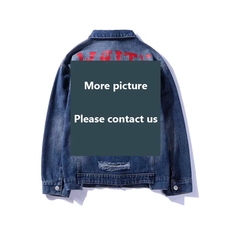 Off White Письмо печати джинсовая куртка Для мужчин рваные s синий Жан хип-хоп джинсы