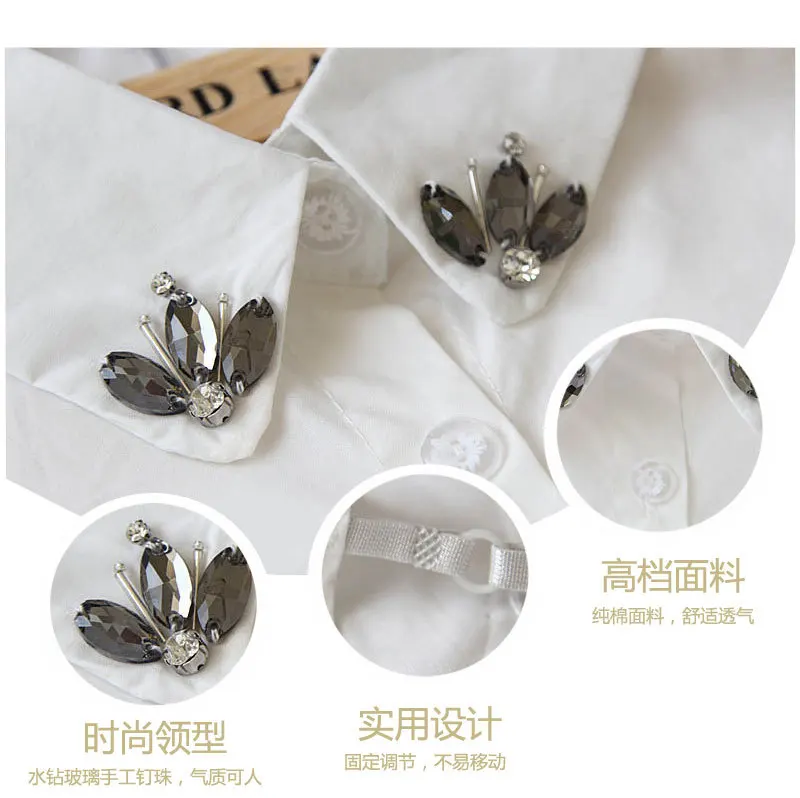 2015 женские накладные Галстуки типа белый воротник повседневные рубашки дикая