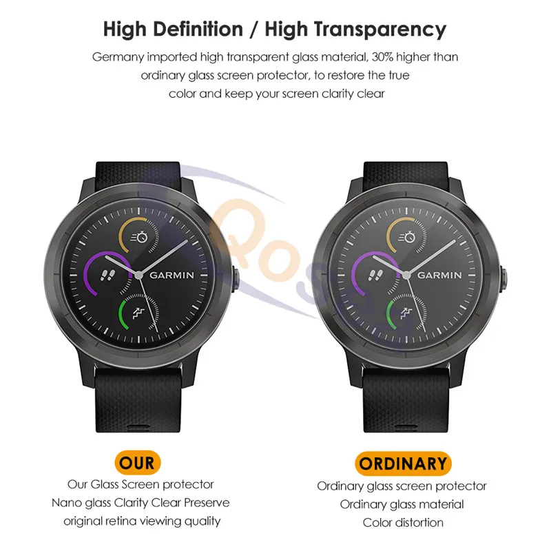 Qosea (2 упаковки) для Garmin Vivoactive 3 Защита экрана часов 9H закаленное стекло