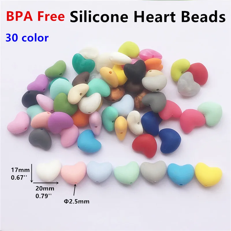 

500pcs BPA Free Loose Silicone Heart Baby Teether Beads Food Grade DIY Silicone Baby Pacifier Teething Necklaces Toy Accessories